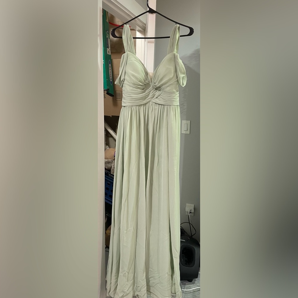 AZAZIE LIANNE A-Line Off the Shoulder Chiffon Floor-Length Dress Dusty Sage 12